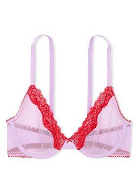 New! Victoria's Secret Fun Flirty Lace-Trim Unlined Demi Bra 38D 32018